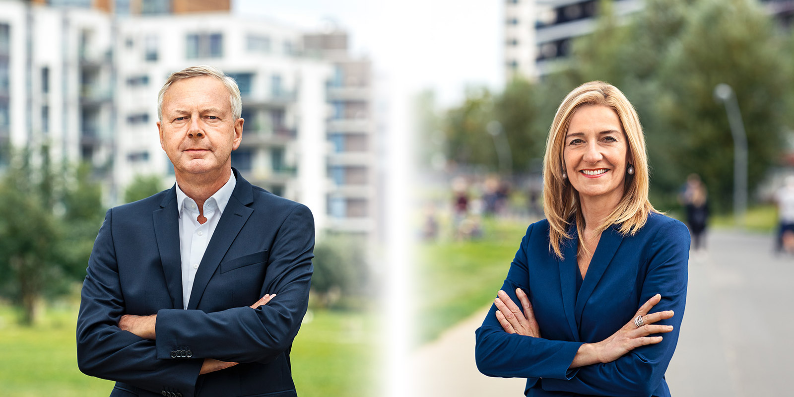 Die Vorstände der Berliner Wasserbetriebe Frank Bruckmann und Kerstin Oster stehen nebeneinander